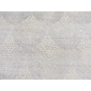 8'10"x12'1" Silver Gray, Gold Leaf Design, Tone on Tone, Pure Silk, Hand Knotted, Oriental Rug FWR522744