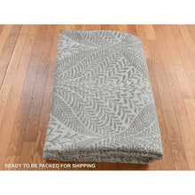 Load image into Gallery viewer, 8&#39;10&quot;x12&#39;1&quot; Silver Gray, Gold Leaf Design, Tone on Tone, Pure Silk, Hand Knotted, Oriental Rug FWR522744