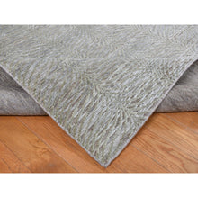 Load image into Gallery viewer, 9&#39;x12&#39; Olive Green, Tone On Tone Leaf Design, Silk With Distressed Textured Wool, Hand Knotted, Oriental Rug FWR522756