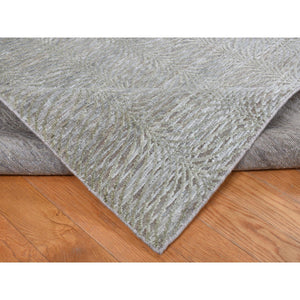9'x12' Olive Green, Tone On Tone Leaf Design, Silk With Distressed Textured Wool, Hand Knotted, Oriental Rug FWR522756