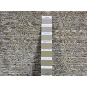 9'x12' Olive Green, Tone On Tone Leaf Design, Silk With Distressed Textured Wool, Hand Knotted, Oriental Rug FWR522756