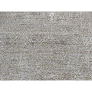 9'x12' Olive Green, Tone On Tone Leaf Design, Silk With Distressed Textured Wool, Hand Knotted, Oriental Rug FWR522756
