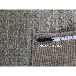 9'x12' Olive Green, Tone On Tone Leaf Design, Silk With Distressed Textured Wool, Hand Knotted, Oriental Rug FWR522756