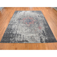 Load image into Gallery viewer, 9&#39;2&quot;x12&#39; Arsenic Gray, Wool And Silk, Erased And Broken Persian Heriz Inspired Design, Hand Knotted, Oriental Rug FWR522786