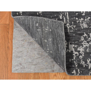 9'2"x12' Arsenic Gray, Wool And Silk, Erased And Broken Persian Heriz Inspired Design, Hand Knotted, Oriental Rug FWR522786