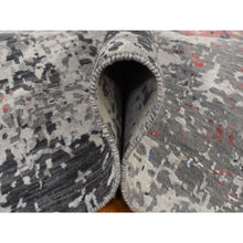 Load image into Gallery viewer, 9&#39;2&quot;x12&#39; Arsenic Gray, Wool And Silk, Erased And Broken Persian Heriz Inspired Design, Hand Knotted, Oriental Rug FWR522786