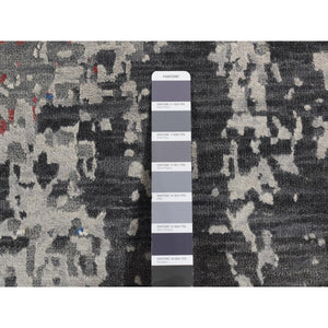 9'2"x12' Arsenic Gray, Wool And Silk, Erased And Broken Persian Heriz Inspired Design, Hand Knotted, Oriental Rug FWR522786
