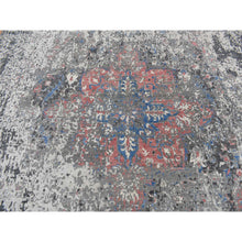 Load image into Gallery viewer, 9&#39;2&quot;x12&#39; Arsenic Gray, Wool And Silk, Erased And Broken Persian Heriz Inspired Design, Hand Knotted, Oriental Rug FWR522786