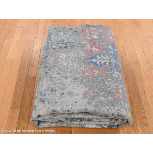 9'2"x12' Arsenic Gray, Wool And Silk, Erased And Broken Persian Heriz Inspired Design, Hand Knotted, Oriental Rug FWR522786
