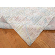 Load image into Gallery viewer, 9&#39;x11&#39;10&quot; Light Goldenrod Yellow, Pastel Colors, Trellis Design, Textured Wool And Pure Silk Genuine, Hand Knotted, Oriental Rug FWR522798