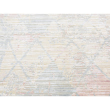 Load image into Gallery viewer, 9&#39;x11&#39;10&quot; Light Goldenrod Yellow, Pastel Colors, Trellis Design, Textured Wool And Pure Silk Genuine, Hand Knotted, Oriental Rug FWR522798