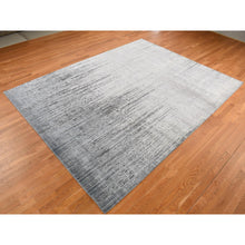 Load image into Gallery viewer, 9&#39;x11&#39;10&quot; Medium Gray, Vertical Ombre Design, Pure Silk, Hand Knotted, Oriental Rug FWR522804