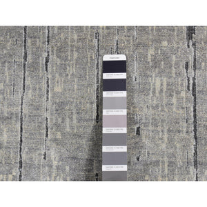9'x11'10" Medium Gray, Vertical Ombre Design, Pure Silk, Hand Knotted, Oriental Rug FWR522804