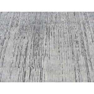 9'x11'10" Medium Gray, Vertical Ombre Design, Pure Silk, Hand Knotted, Oriental Rug FWR522804