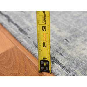 9'x11'10" Medium Gray, Vertical Ombre Design, Pure Silk, Hand Knotted, Oriental Rug FWR522804