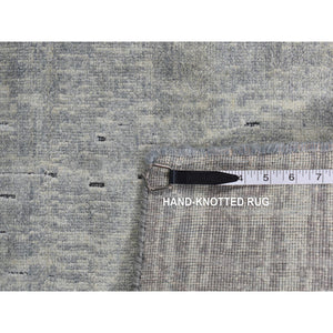 9'x11'10" Medium Gray, Vertical Ombre Design, Pure Silk, Hand Knotted, Oriental Rug FWR522804