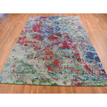 Load image into Gallery viewer, 8&#39;10&quot;x12&#39;2&quot; Cinereous Gray, Abstract Design, Sari Silk With Textured Wool, Hand Knotted, Oriental Rug FWR522840