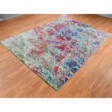 Load image into Gallery viewer, 8&#39;10&quot;x12&#39;2&quot; Cinereous Gray, Abstract Design, Sari Silk With Textured Wool, Hand Knotted, Oriental Rug FWR522840