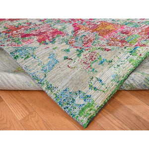8'10"x12'2" Cinereous Gray, Abstract Design, Sari Silk With Textured Wool, Hand Knotted, Oriental Rug FWR522840