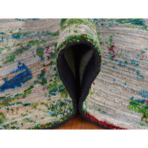 8'10"x12'2" Cinereous Gray, Abstract Design, Sari Silk With Textured Wool, Hand Knotted, Oriental Rug FWR522840