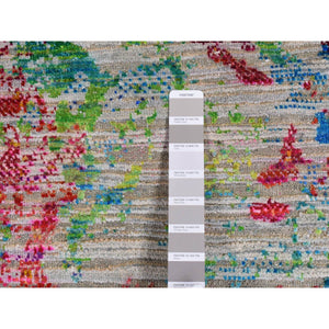 8'10"x12'2" Cinereous Gray, Abstract Design, Sari Silk With Textured Wool, Hand Knotted, Oriental Rug FWR522840