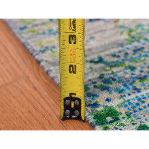 8'10"x12'2" Cinereous Gray, Abstract Design, Sari Silk With Textured Wool, Hand Knotted, Oriental Rug FWR522840