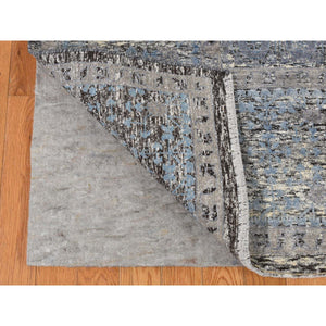 8'8"x11'10" Columbia Blue, Silk With Textured Wool, Hi-low Pile, Mamluk Dynasty Design, Hand Knotted, Oriental Rug FWR522858