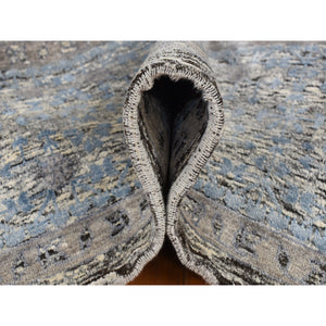 8'8"x11'10" Columbia Blue, Silk With Textured Wool, Hi-low Pile, Mamluk Dynasty Design, Hand Knotted, Oriental Rug FWR522858