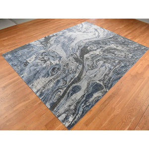 9'x12'1" Air Force Blue, Geological Design, Wool And Pure Silk, Hand Knotted, Oriental Rug FWR522876