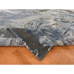 9'x12'1" Air Force Blue, Geological Design, Wool And Pure Silk, Hand Knotted, Oriental Rug FWR522876