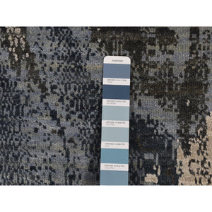 9'x12'1" Air Force Blue, Geological Design, Wool And Pure Silk, Hand Knotted, Oriental Rug FWR522876