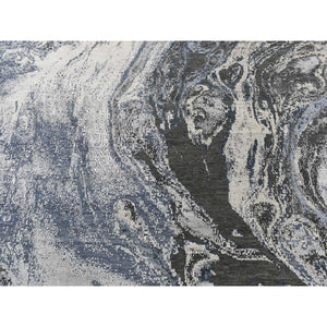 9'x12'1" Air Force Blue, Geological Design, Wool And Pure Silk, Hand Knotted, Oriental Rug FWR522876