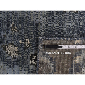 9'x12'1" Air Force Blue, Geological Design, Wool And Pure Silk, Hand Knotted, Oriental Rug FWR522876