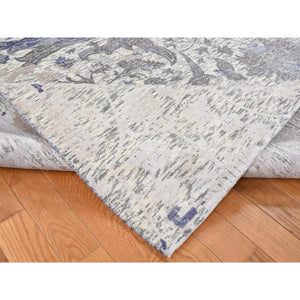 9'x11'10" Ivory, Silk With Textured Wool, Broken And Erased Mughal Design, Hand Knotted, Oriental Rug FWR522900