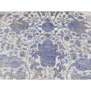 9'x11'10" Ivory, Silk With Textured Wool, Broken And Erased Mughal Design, Hand Knotted, Oriental Rug FWR522900
