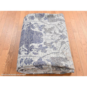 9'x11'10" Ivory, Silk With Textured Wool, Broken And Erased Mughal Design, Hand Knotted, Oriental Rug FWR522900