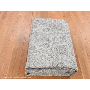 8'10"x12' Ash Gray, Arabesque Motif, Pure silk Tone on Tone Hand Knotted Oriental Rug FWR522930