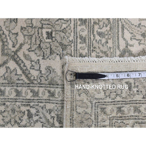 8'10"x12' Ash Gray, Arabesque Motif, Pure Silk Tone On Tone Hand Knotted Oriental Rug FWR522930