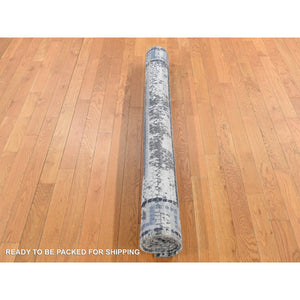 5'2"x6'10" Timberwolf Gray, Silken, Roman Mosaic Design, Hand Knotted, Oriental Rug FWR523062