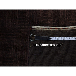 4'x5'8" Bistre Brown, Hand Knotted, Wool And Silk, Roman Key Design, Tone On Tone, Nepali, Oriental Rug FWR523098