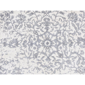 5'2"x7' Ivory, Broken and Erased Persian Design, Plant Base Silk Art Silk, Hand Knotted, Oriental Rug FWR523146