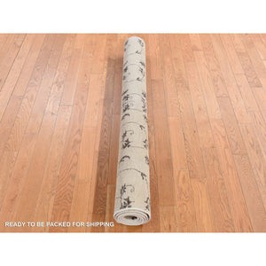 4'7"x6'4" Beige, scroll and branch design, tone on tone, Hand Knotted Pure Wool Oriental Rug FWR523194