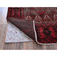 Load image into Gallery viewer, 3&#39;3&quot;x6&#39;8&quot; Scarlet Red, Vintage Persian Baluch With Geometric Pattern, Shaved Low, Zero Pile, Worn And Distressed, Sides And Ends Professionally Secured, Hand Knotted, 100% Wool, Wide Runner, Oriental Rug FWR5226