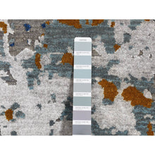 Load image into Gallery viewer, 3&#39;10&quot;x5&#39;10&quot; Battleship Gray, Modern Abstract Galaxy Design, Wool And Silk, Hi-low Pile, Hand Knotted, Oriental Rug FWR523200