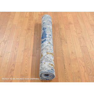 3'10"x5'10" Battleship Gray, Modern Abstract Galaxy Design, Wool And Silk, Hi-low Pile, Hand Knotted, Oriental Rug FWR523200