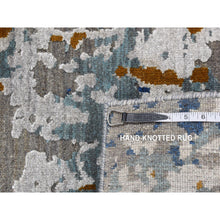 Load image into Gallery viewer, 3&#39;10&quot;x5&#39;10&quot; Battleship Gray, Modern Abstract Galaxy Design, Wool And Silk, Hi-low Pile, Hand Knotted, Oriental Rug FWR523200