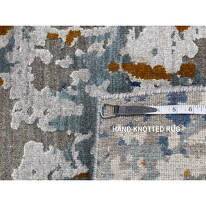 3'10"x5'10" Battleship Gray, Modern Abstract Galaxy Design, Wool And Silk, Hi-low Pile, Hand Knotted, Oriental Rug FWR523200