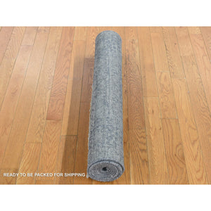 3'1"x8'3" Carbon Gray, Tone On Tone, Modern Tabriz Design, Wool And Silk, Hand Knotted, Runner Oriental Rug FWR523206