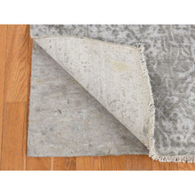 Load image into Gallery viewer, 2&#39;7&quot;x8&#39; Battleship Gray, Erased And Broken Persian Design, Wool And Pure Silk, Hand Knotted, Runner Oriental Rug FWR523218