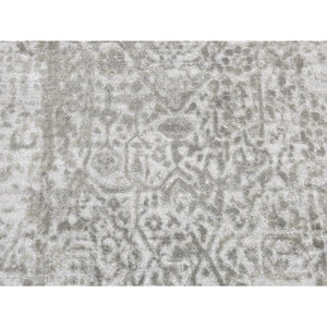 2'7"x8' Battleship Gray, Erased And Broken Persian Design, Wool And Pure Silk, Hand Knotted, Runner Oriental Rug FWR523218